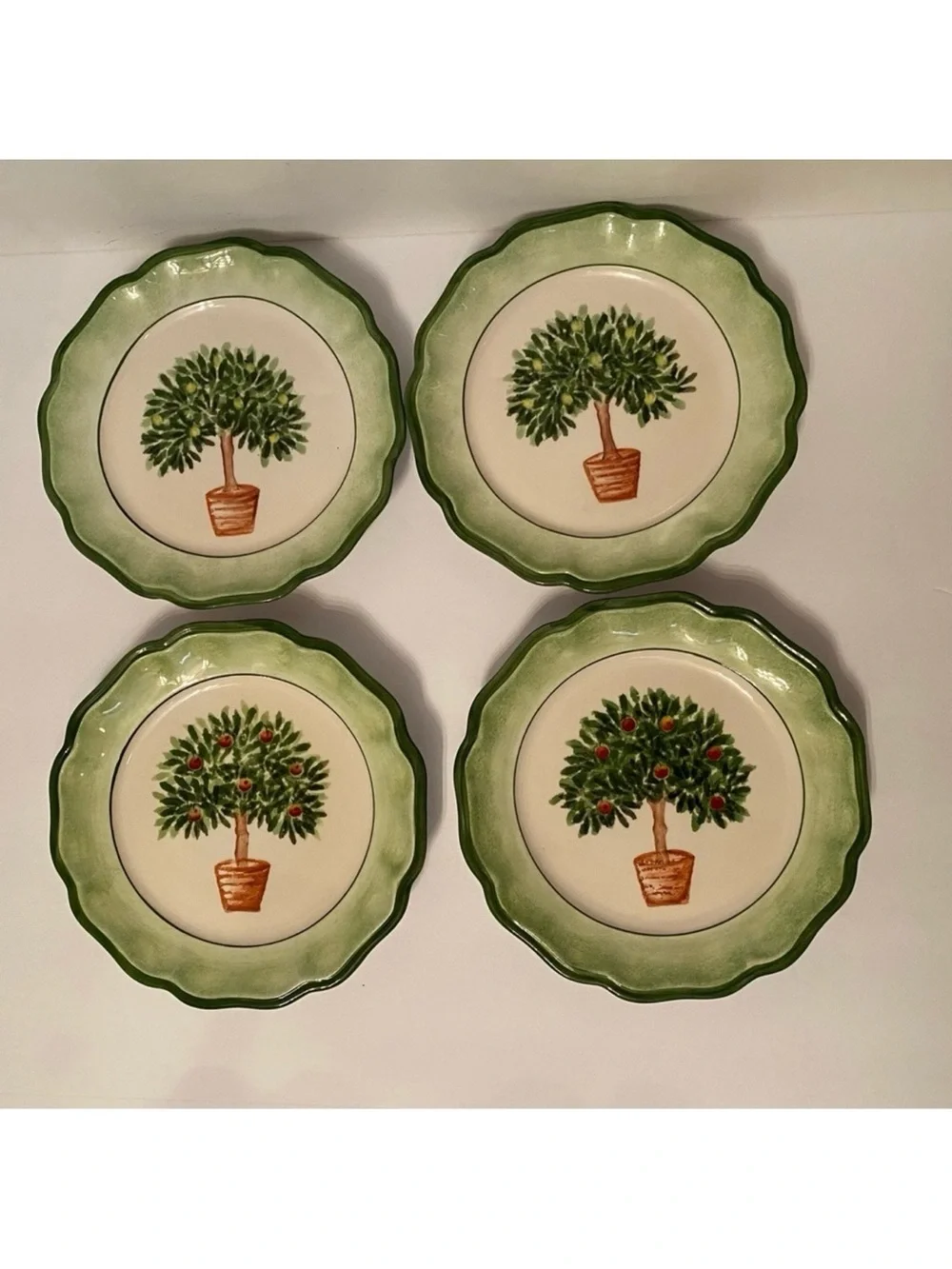 SAN MARCO ITALY LUNCHEON PLATES SET OF 4 FRUIT TREES WHITE GREEN LEMON APPLE